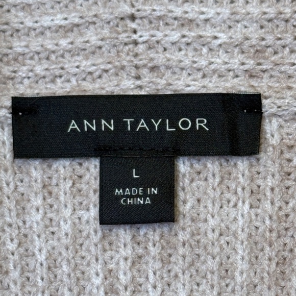 Ann Taylor | Shawl Collar Coatigan Open Front Oatmeal Knit Relaxed Cardigan - Picture 12 of 15